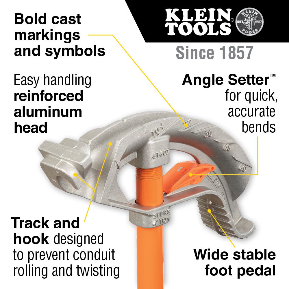 Klein Tools 51607 Aluminum Conduit Bender Full Assembly, 3/4-Inch EMT with Angle Setter™ - Edmondson Supply