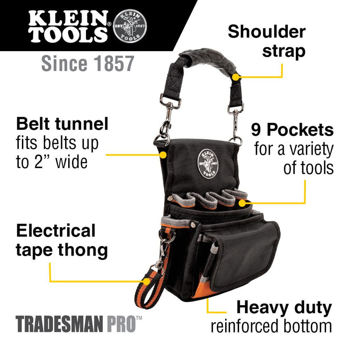 Klein Tools 5242 Tradesman Pro™ Tool Pouch, 9 Pockets, 9.5 x 7.5 x 9.5-Inch