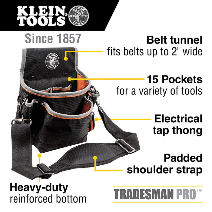 Klein Tools 5243 Tradesman Pro™ Tool Pouch, 15 Pockets, 11.5 x 4.5 x 10-Inch