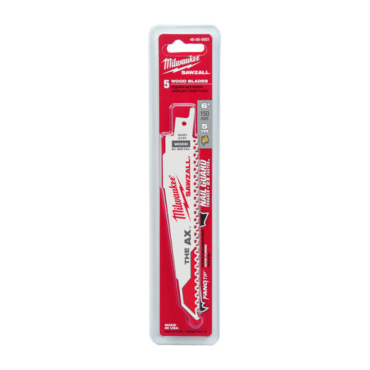 Milwaukee 48-00-5021 SAWZALL® The AX Nail Embedded Wood Blade, 6", 5TPI, 5pk - Edmondson Supply