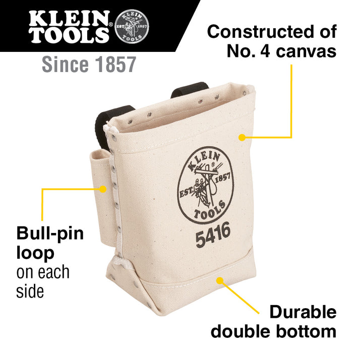 Klein Tools 5416 Tool Bag, Bull-Pin and Bolt Pouch, Belt Strap Connect, 5 x 10 x 9-Inch - Edmondson Supply