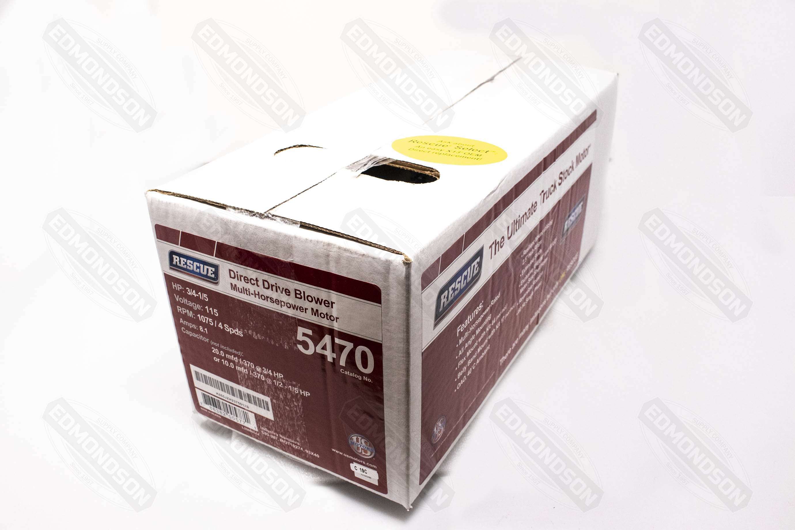 US Motors 5470 Rescue 5.6" Direct Drive Blower Motor, 115V, 3/4-1/5 HP, 1075 RPM - Edmondson Supply