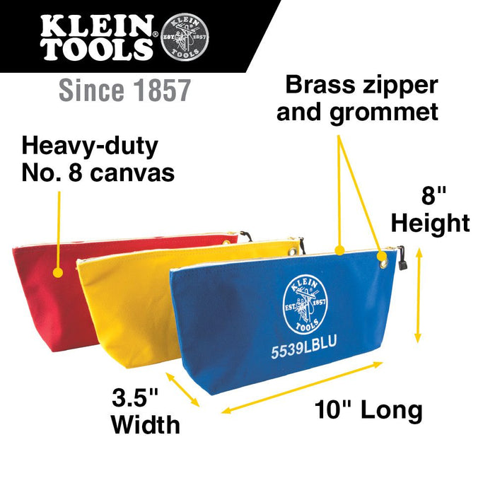 Klein Tools 5539CPAK Zipper Bags, Assorted Canvas Tool Pouches, 3-Pack