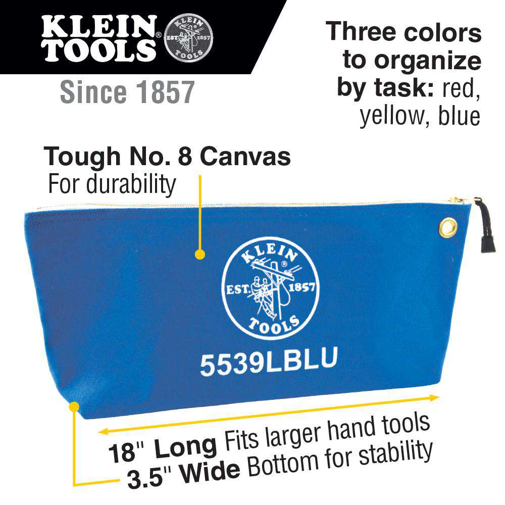 Klein Tools 5539LBLU Canvas Bag with Zipper, Large Blue - Edmondson Supply
