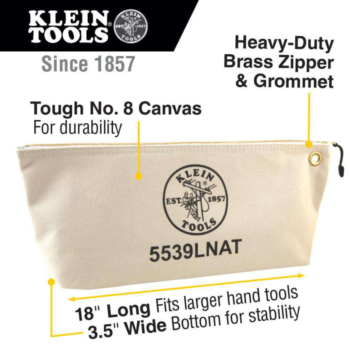 Klein Tools 5539LNAT Canvas Bag with Zipper, Large Natural - Edmondson Supply