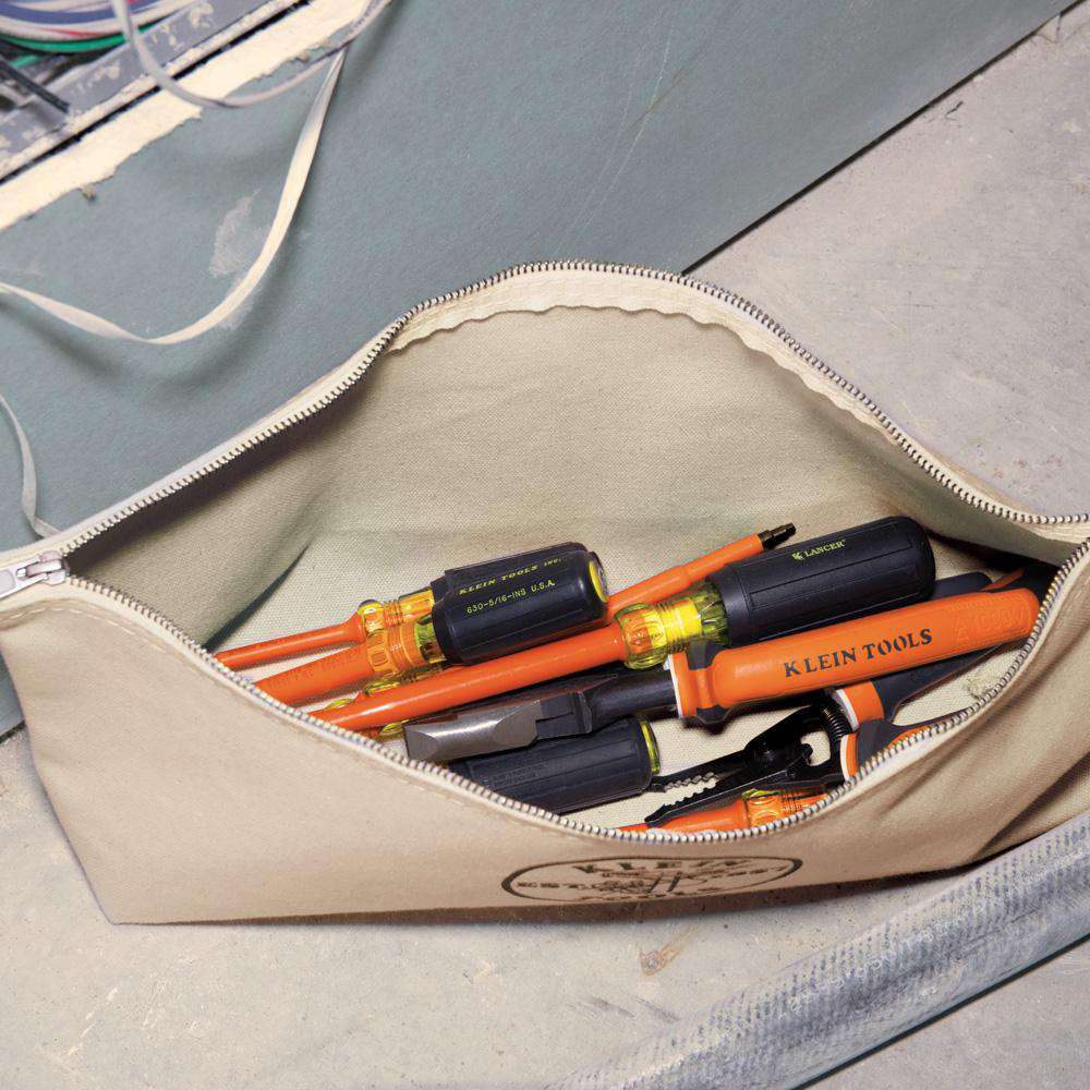 Klein Tools 5539LNAT Canvas Bag with Zipper, Large Natural - Edmondson Supply