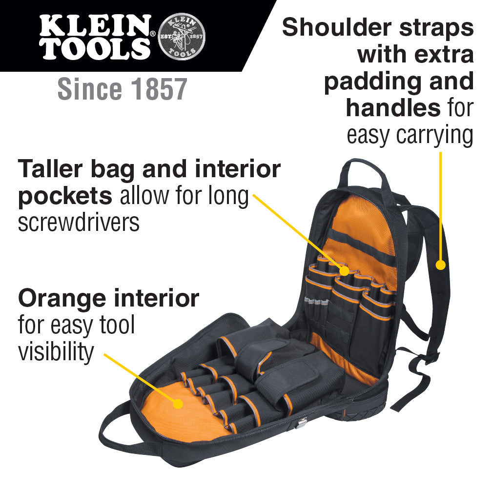 Klein Tools 55421BP-14 Tradesman Pro™ Tool Bag Backpack, 39 Pockets, Black, 14-Inch - Edmondson Supply