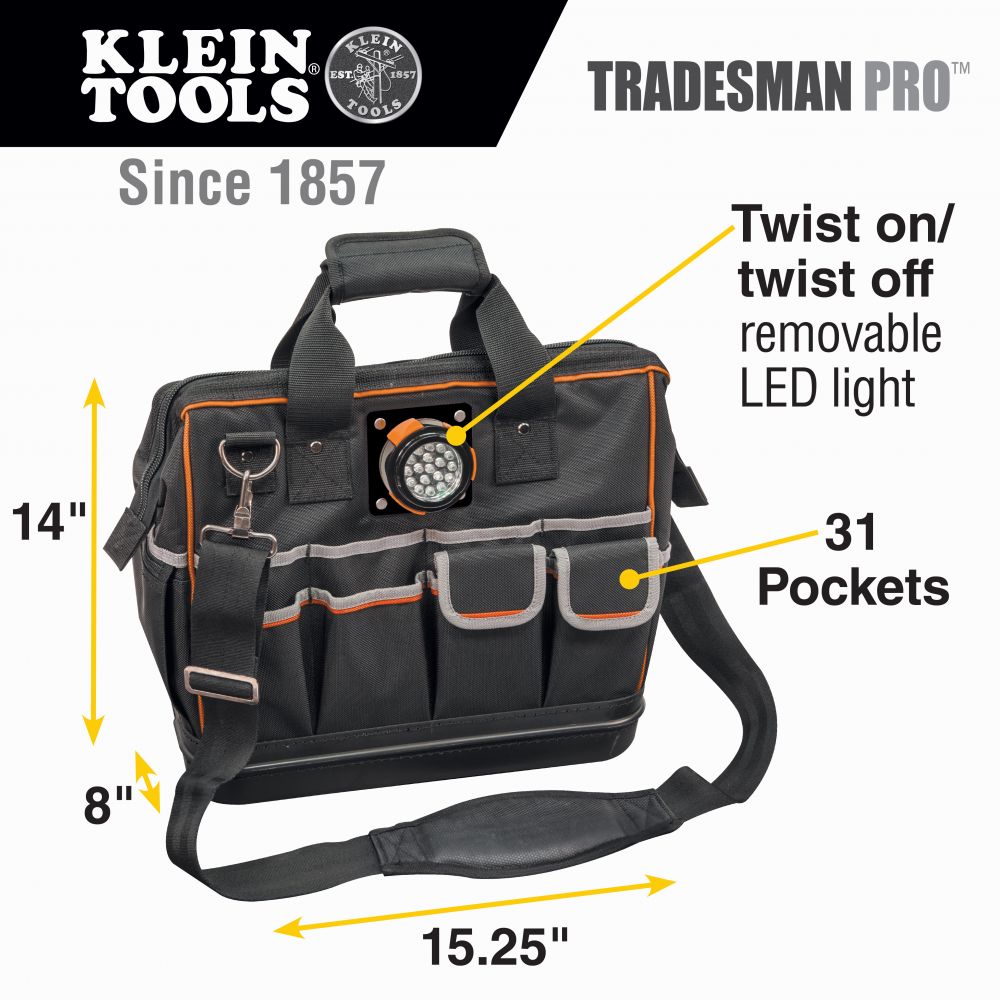 Klein Tools 55431 Tradesman Pro™ Lighted Tool Bag - Edmondson Supply