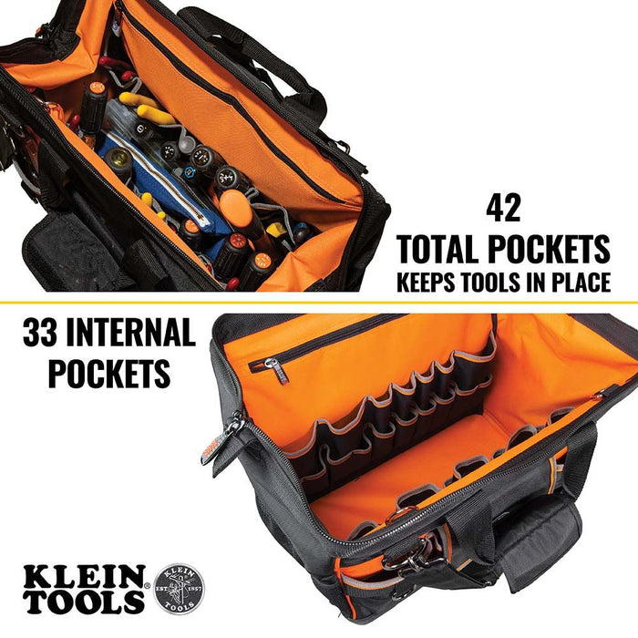 Klein Tools 55469 Tool Bag, Tradesman Pro™ Wide-Open Tool Bag, 42 Pockets, 16-Inch