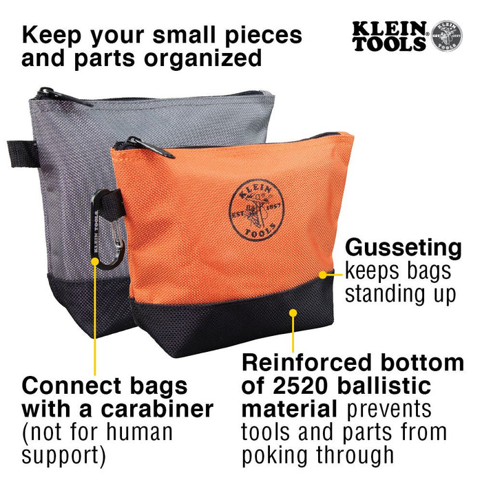 Klein Tools 55470 Zipper Bag, Stand-Up Tool Pouch, 2-Pack - Edmondson Supply
