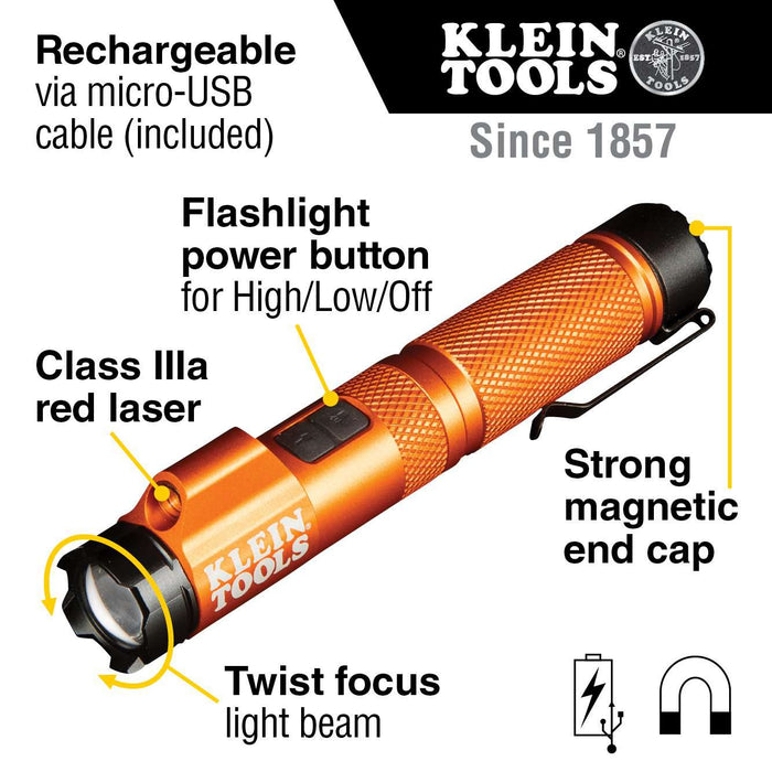 Klein Tools 56040 Rechargeable Focus Flashlight with Laser - Edmondson Supply