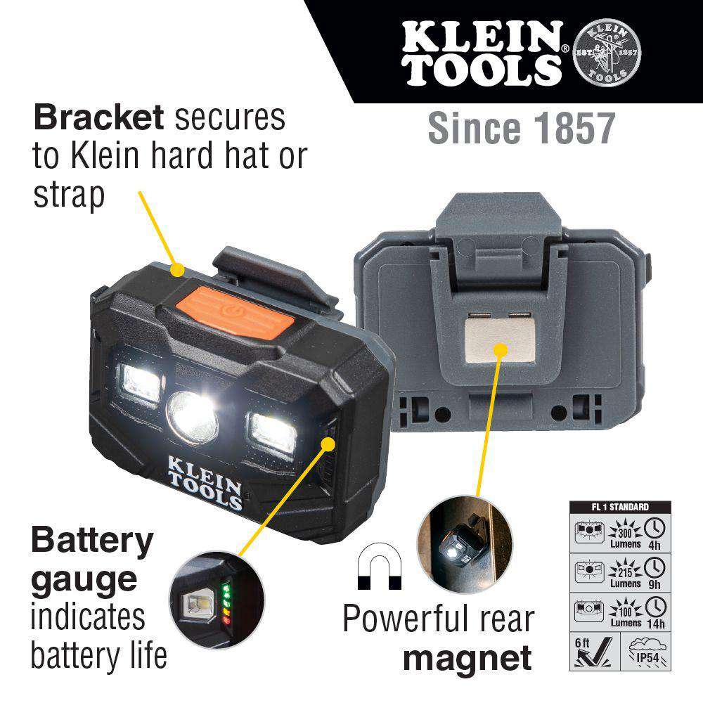 Klein Tools 56062 Rechargeable Headlamp and Worklight, 300 Lumens All-Day Runtime - Edmondson Supply