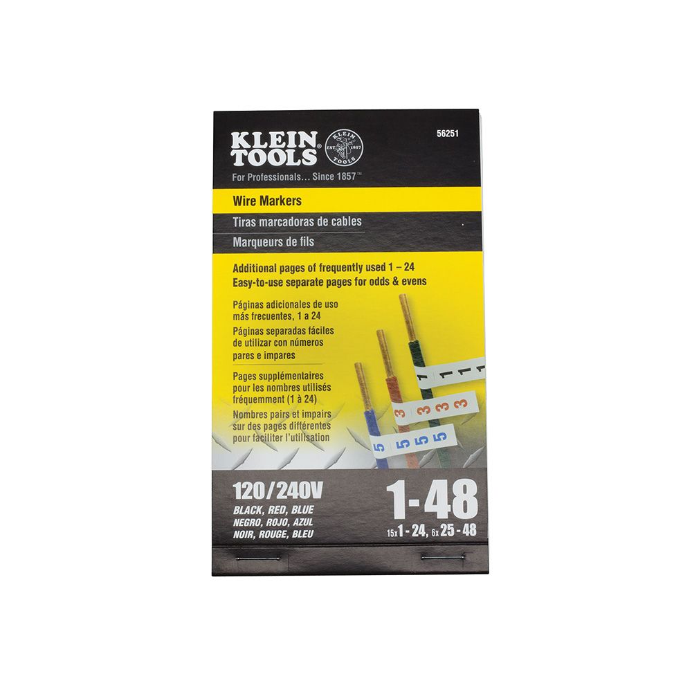 Klein Tools 56251 Wire Marker Book, 120/240V 3 Phase 1-48 - Edmondson Supply
