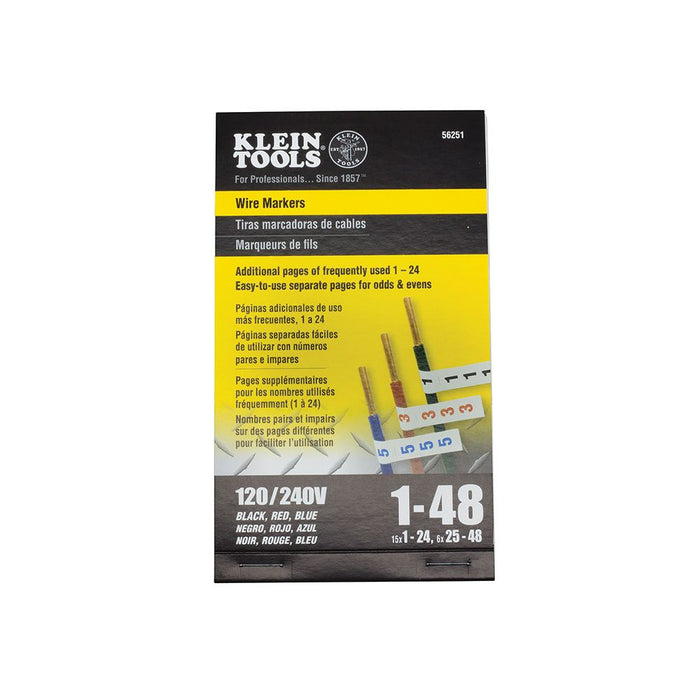Klein Tools 56251 Wire Marker Book, 120/240V 3 Phase 1-48