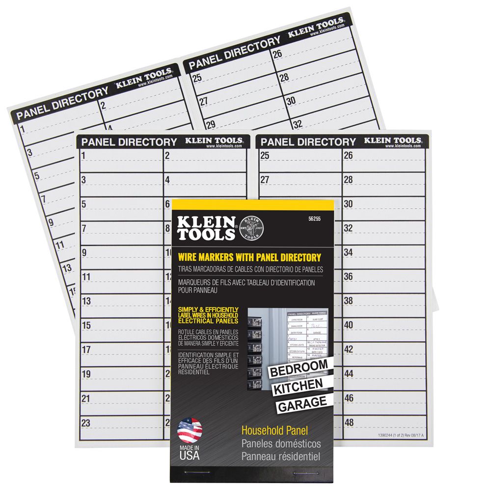 Klein Tools 56255 Wire Markers, Household Electric Panel w/Directory - Edmondson Supply
