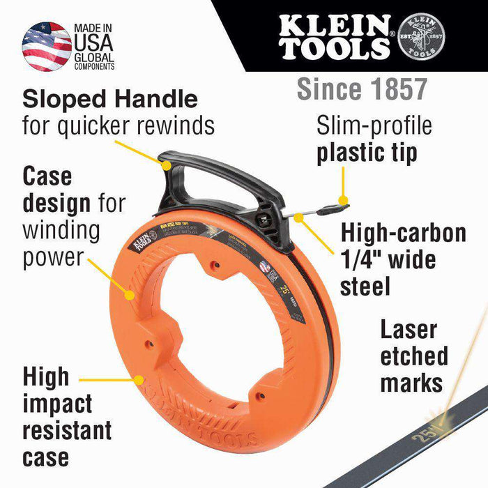 Klein Tools 56335 Wide Steel Fish Tape, 1/4-Inch x 25-Foot - Edmondson Supply
