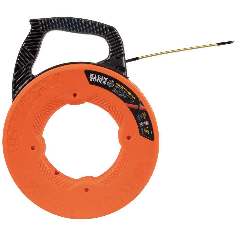 Klein Tools 56351 Fiberglass Fish Tape with Spiral Steel Leader, 100-Foot - Edmondson Supply