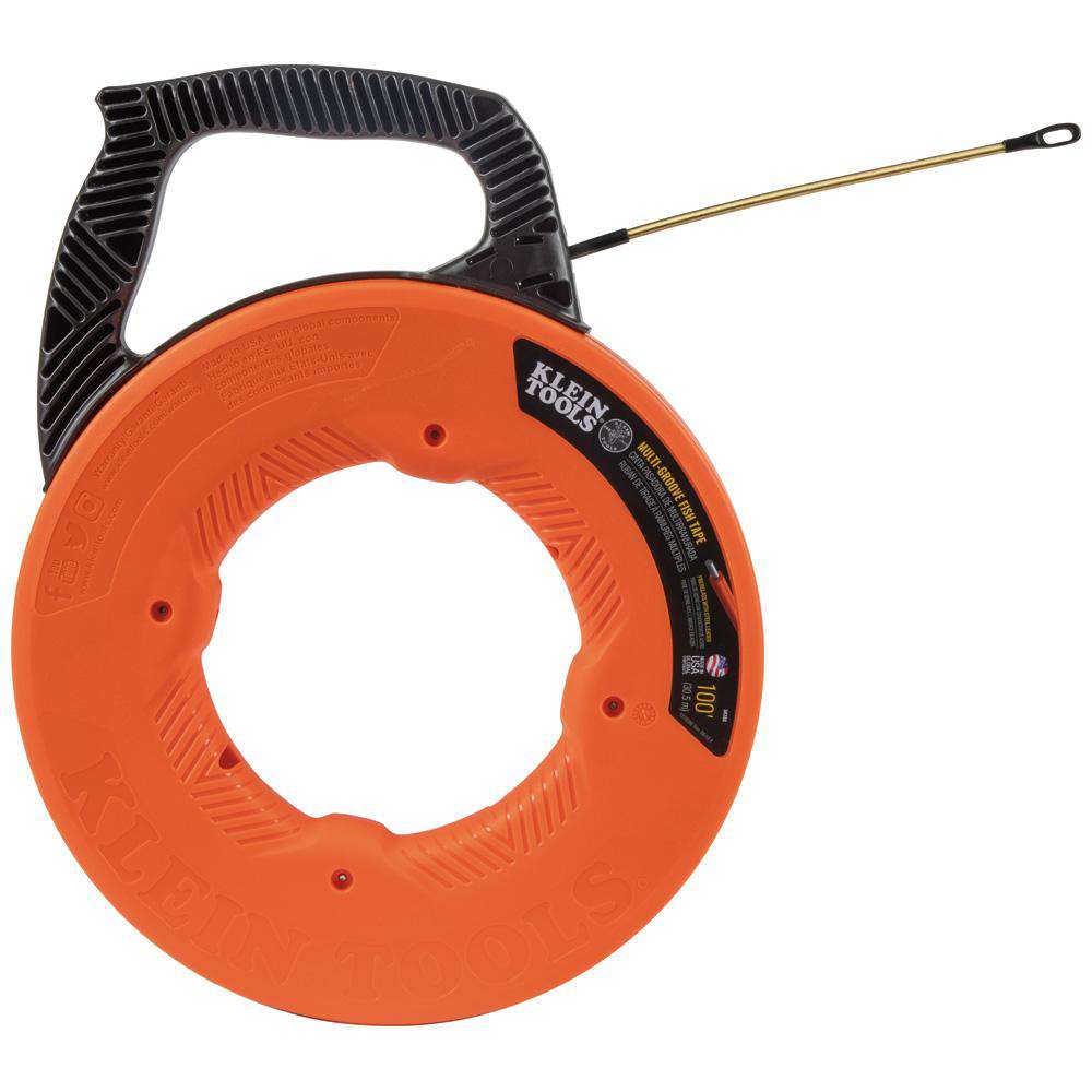 Klein Tools 56380 Multi-Groove Fiberglass Fish Tape with Spiral Steel Leader, 100-Foot - Edmondson Supply