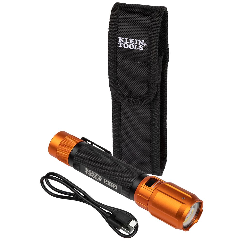 Klein Tools 56413 Rechargeable 2-Color LED Flashlight with Holster - Edmondson Supply