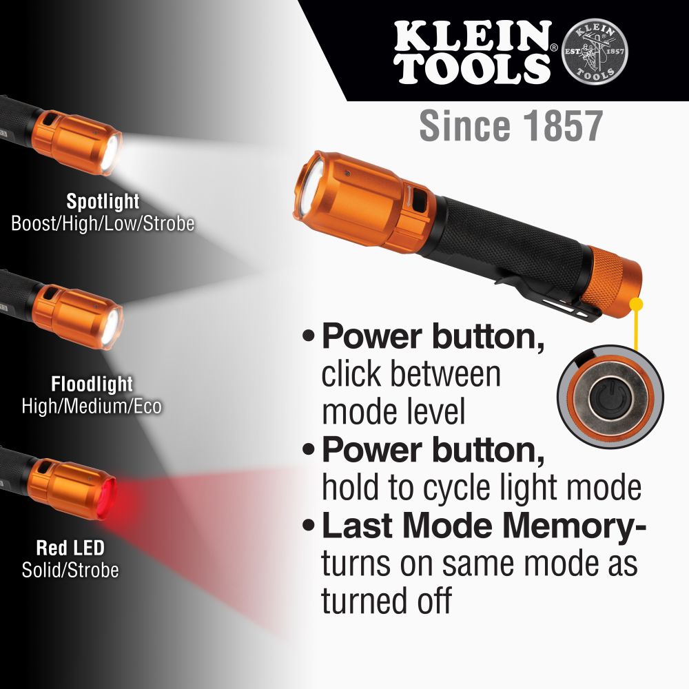 Klein Tools 56413 Rechargeable 2-Color LED Flashlight with Holster - Edmondson Supply