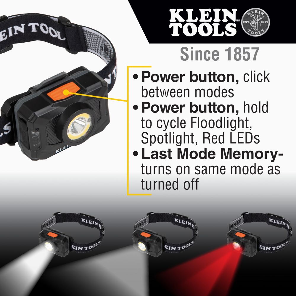 Klein Tools 56414 Rechargeable 2-Color LED Headlamp with Adjustable Strap - Edmondson Supply