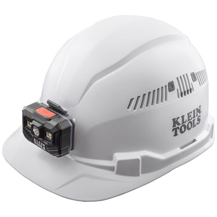Klein Tools 60113RL Hard Hat, Vented, Cap Style with Rechargeable Headlamp, White - Edmondson Supply