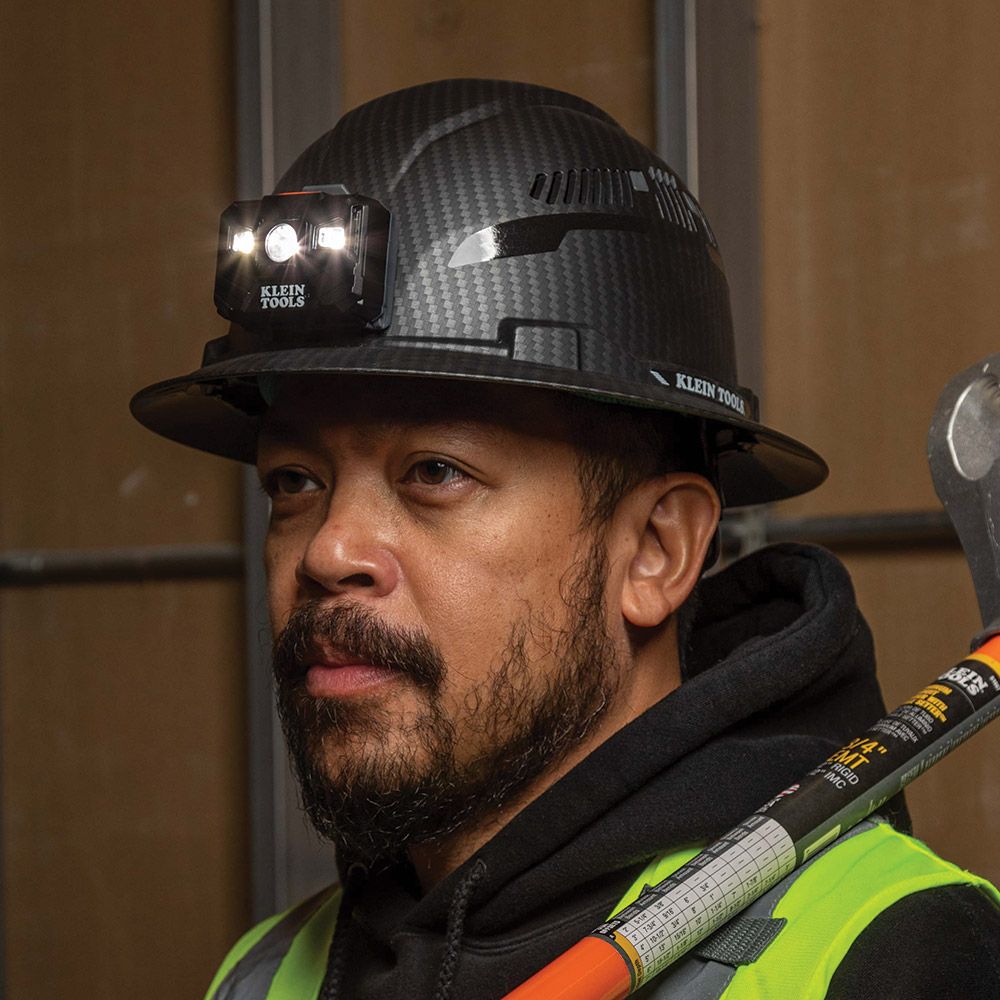 Klein Tools 60346 Hard Hat, Premium KARBN™ Pattern, Non-Vented Full Brim, Class E, Lamp - Edmondson Supply