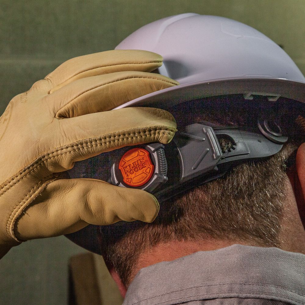 Klein Tools 60406RL Hard Hat, Non-Vented, Full Brim with Rechargeable Headlamp, White - Edmondson Supply