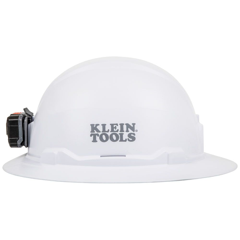 Klein Tools 60406RL Hard Hat, Non-Vented, Full Brim with Rechargeable Headlamp, White - Edmondson Supply