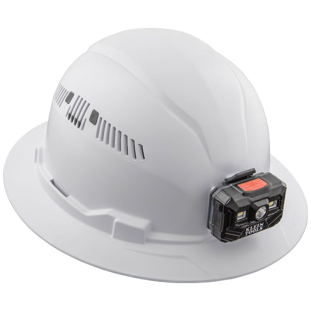 Klein Tools 60407RL Hard Hat, Vented, Full Brim with Rechargeable Headlamp, White - Edmondson Supply