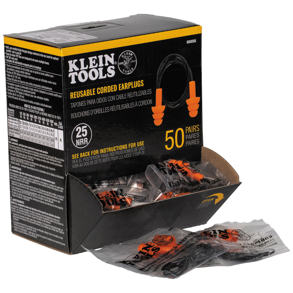 Klein Tools 6050350 Corded Earplugs, 50-Pair Dispenser Pack - Edmondson Supply