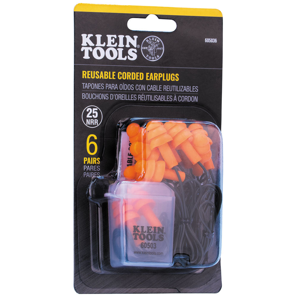 Klein Tools 605036 Corded Earplugs, 6-Pair Pack - Edmondson Supply