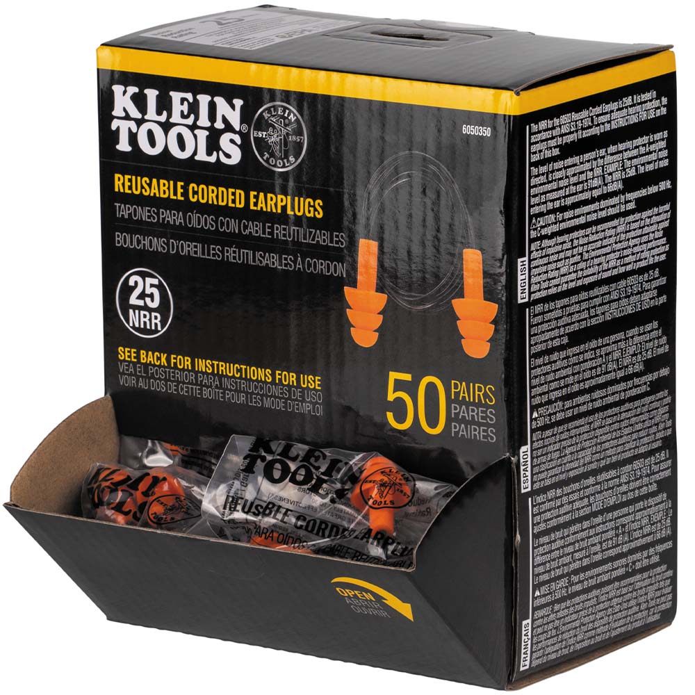 Klein Tools 6050350 Corded Earplugs, 50-Pair Dispenser Pack - Edmondson Supply