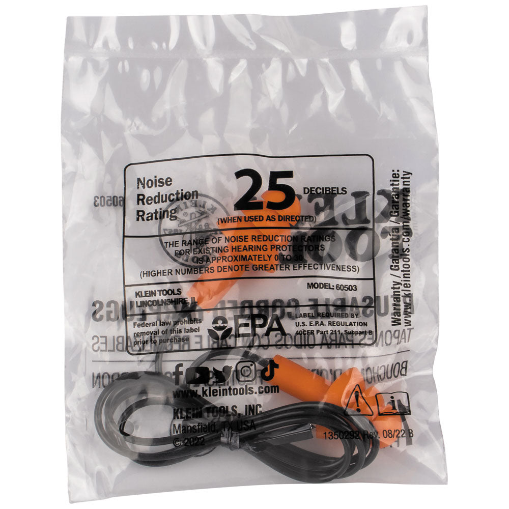 Klein Tools 6050350 Corded Earplugs, 50-Pair Dispenser Pack - Edmondson Supply