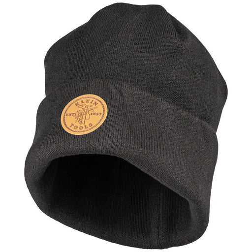 Klein Tools 60569 Heavy Knit Hat, Black, Leather Logo - Edmondson Supply