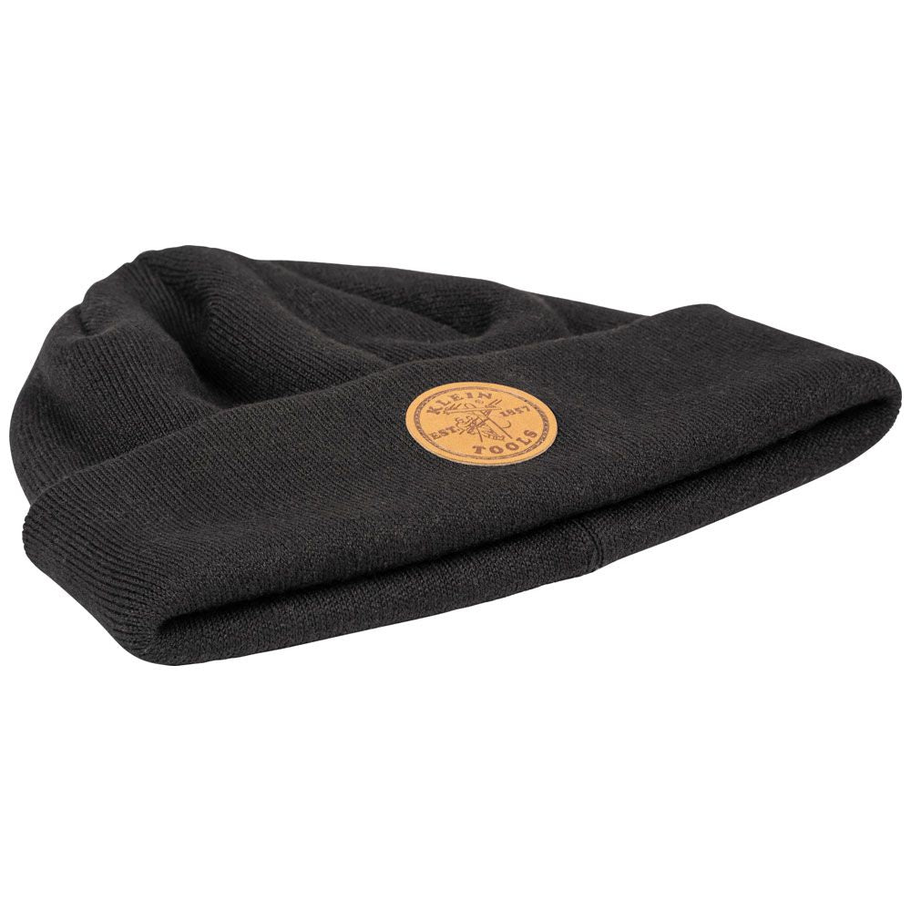 Klein Tools 60569 Heavy Knit Hat, Black, Leather Logo - Edmondson Supply
