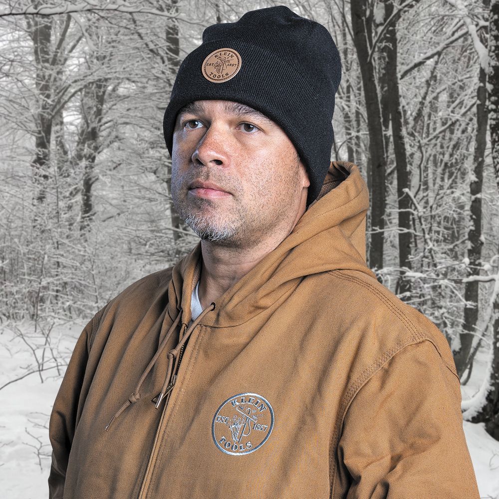 Klein Tools 60569 Heavy Knit Hat, Black, Leather Logo - Edmondson Supply