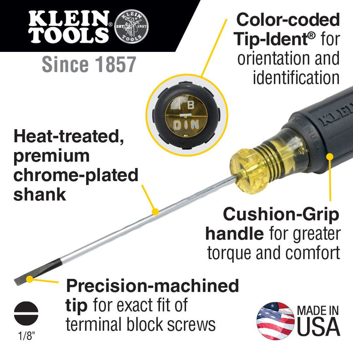 Klein Tools 612-4 Terminal Block Screwdriver, 1/8-Inch Cabinet, TB-DIN - Edmondson Supply
