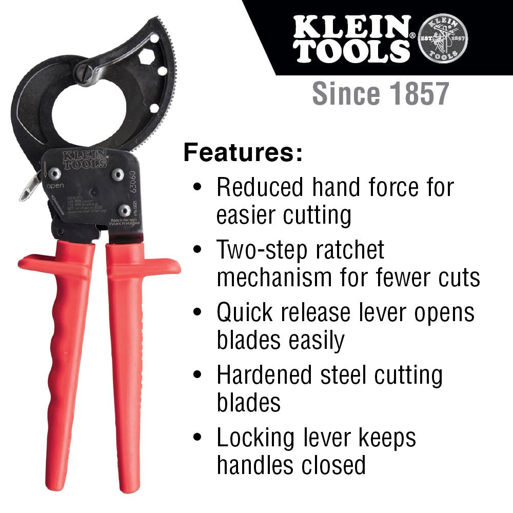 Klein Tools 63060 Ratcheting Cable Cutter - Edmondson Supply