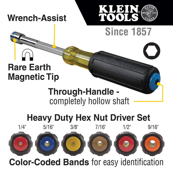 Klein Tools 635-6 Nut Driver Set, Magnetic Nut Drivers, Heavy Duty, 6-Piece - Edmondson Supply