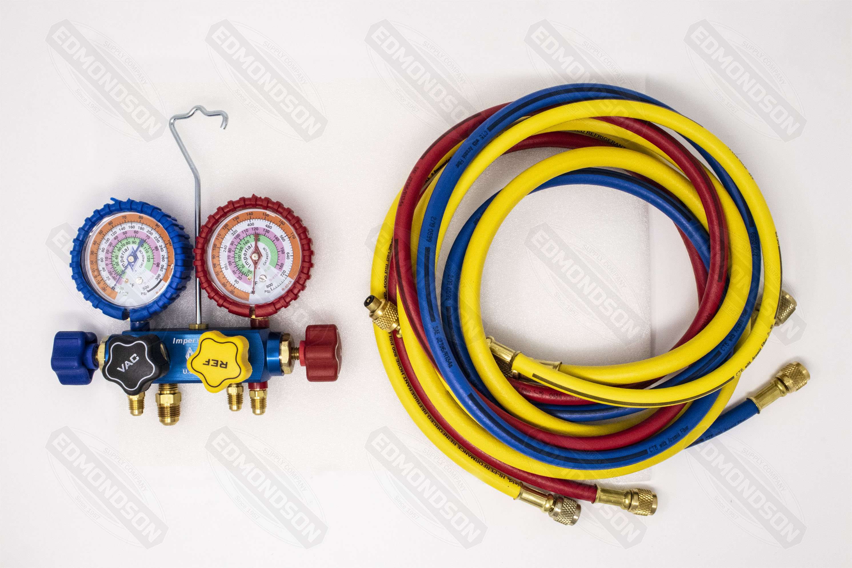 Imperial 644-C 600 Series 4-Valve Manifold w/4-60" Hoses R-410A, R-22, R-404A - Edmondson Supply