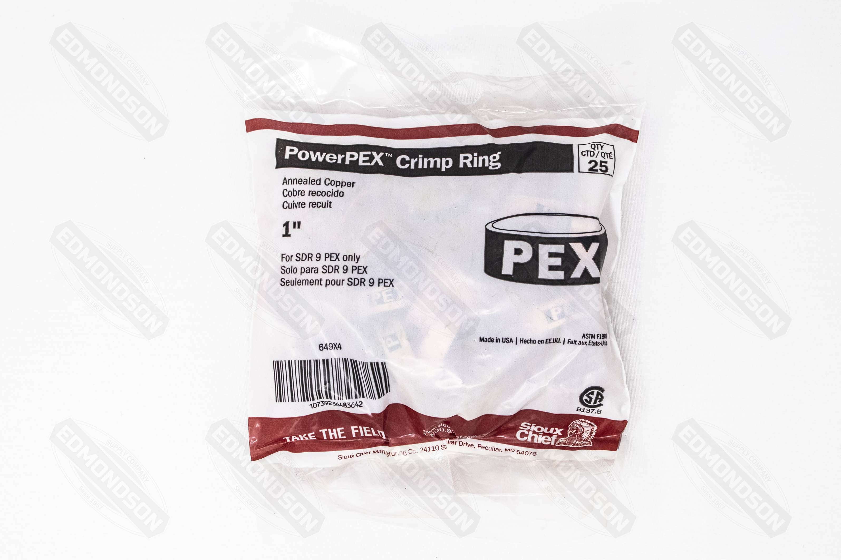Sioux Chief 649X4 1" PEX Copper Crimp Ring (Bag of 25) - Edmondson Supply