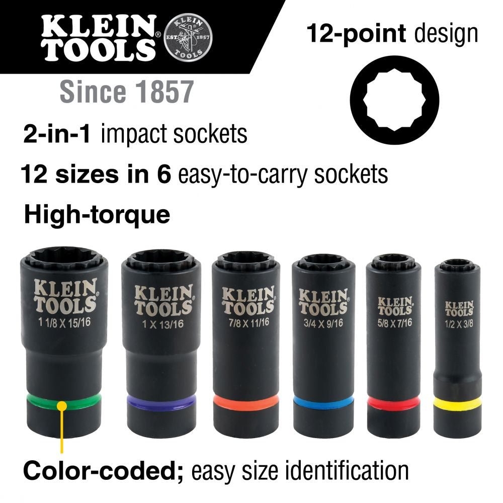 Klein Tools 66010 2-In-1 Impact Socket Set, 6-Piece - Edmondson Supply