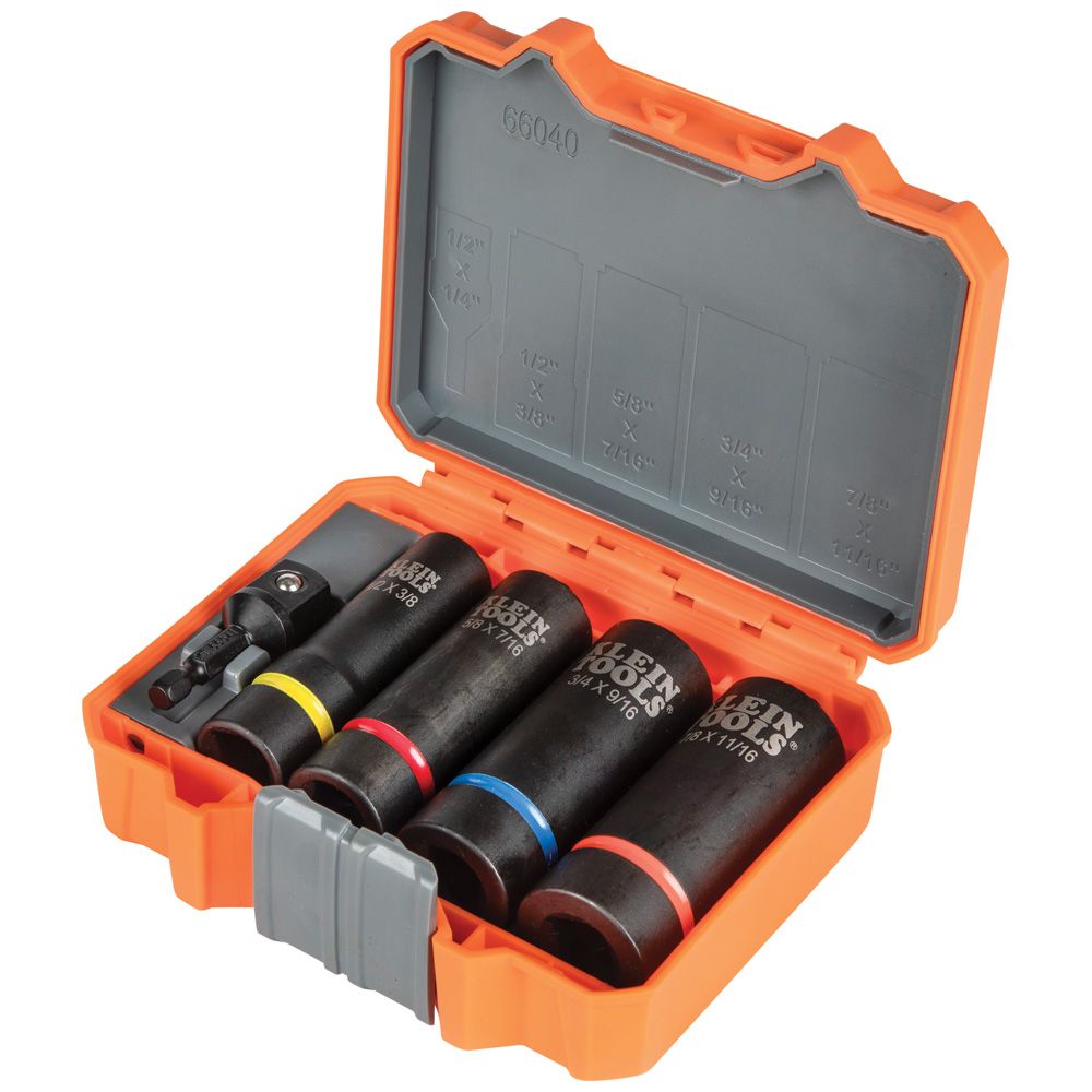 Klein Tools 66040 2-in-1 Impact Socket Set, 12-Point, 5-Piece - Edmondson Supply
