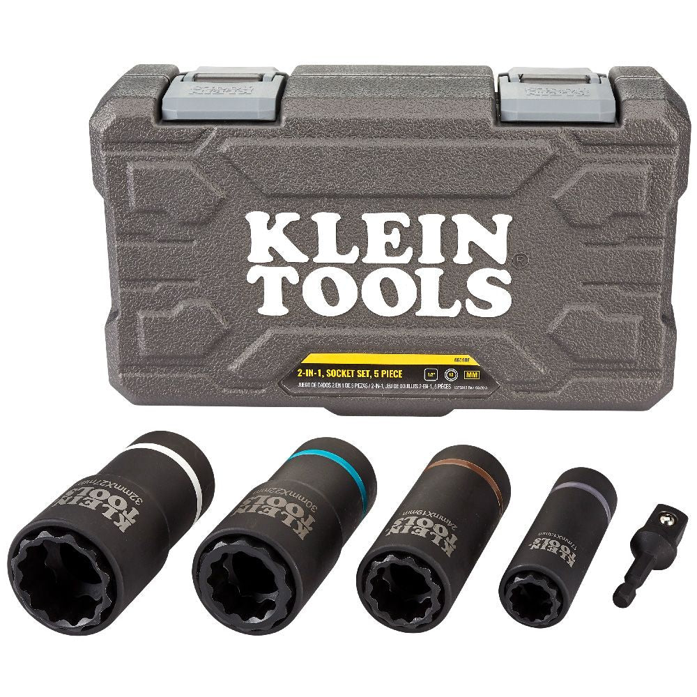 Klein Tools 66050E 2-in-1 Metric Impact Socket Set, 12-Point, 5-Piece - Edmondson Supply
