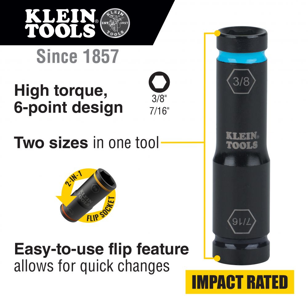 Klein Tools 66077 Flip Impact Socket, 7/16 and 3/8-Inch - Edmondson Supply