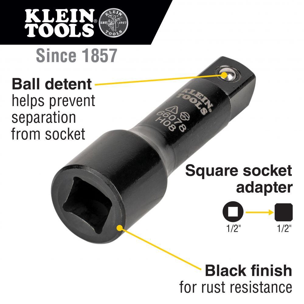 Klein Tools 66078 Flip Impact Socket Adapter, Large, 1/2 to 1/2-Inch - Edmondson Supply