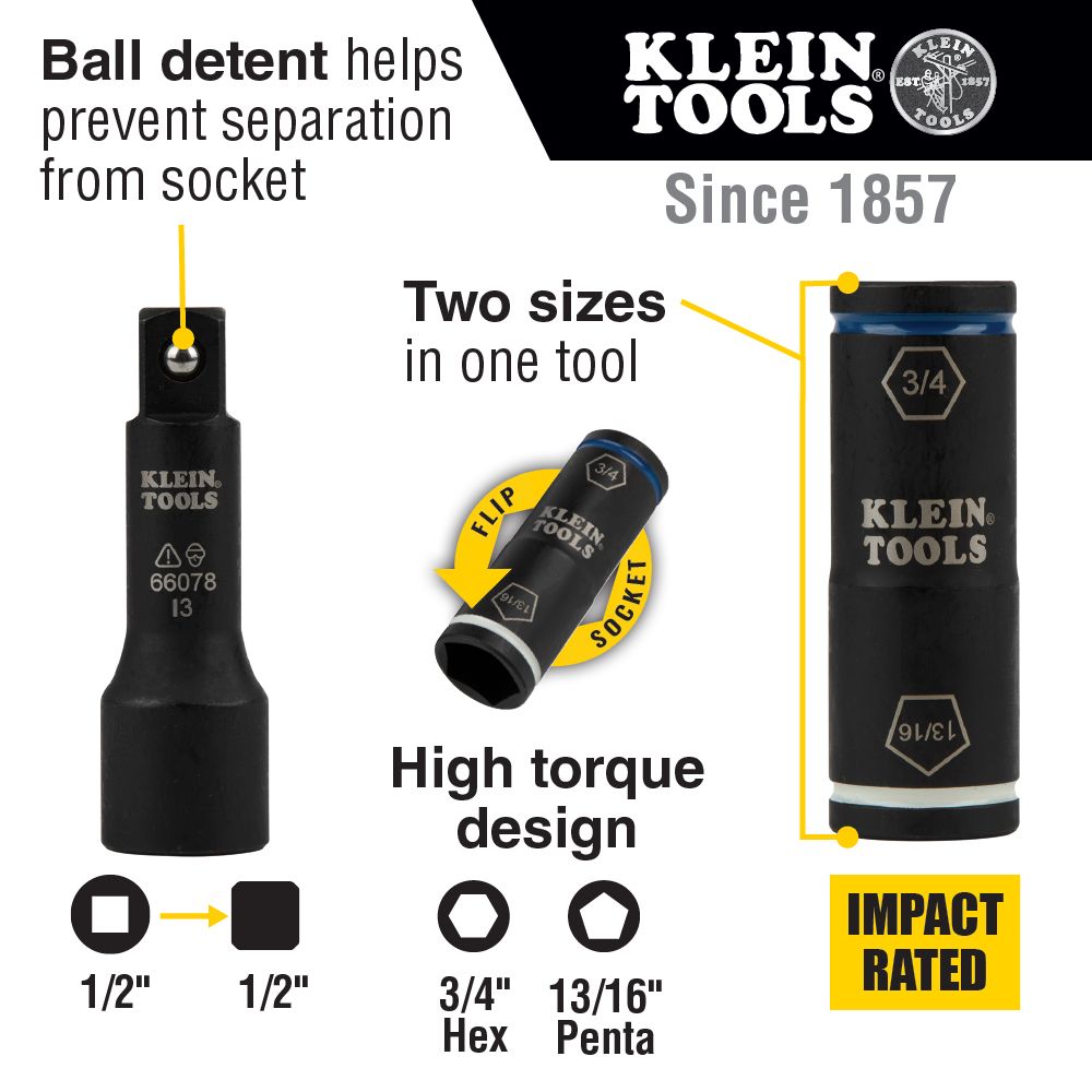 Klein Tools 66080 2-in-1 Penta/Hex Flip Socket with Adapter - Edmondson Supply