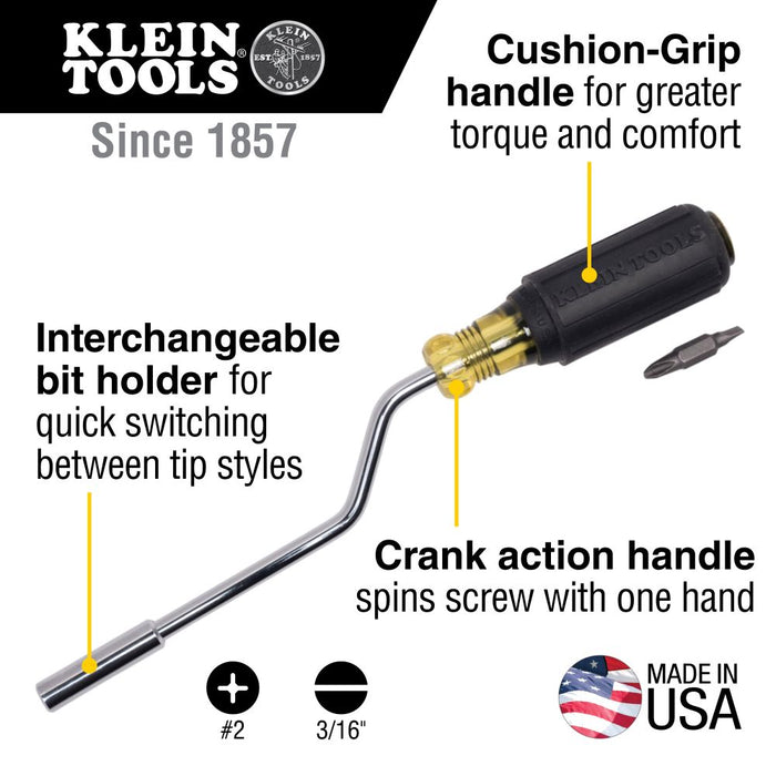 Klein Tools 67100 Multi-Bit Screwdriver, 2-in-1 Rapi-Drive Phillips and Slotted Bits