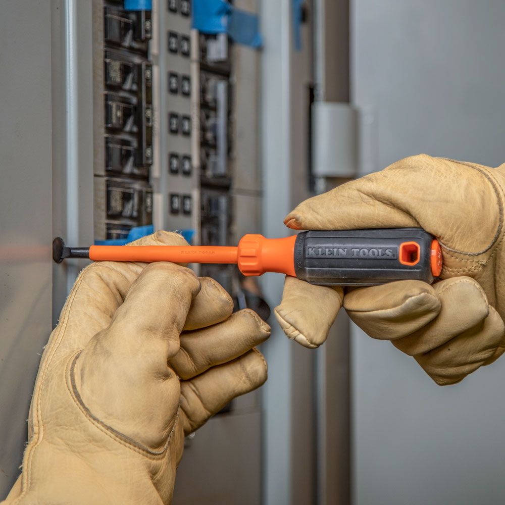 Klein Tools 6824INS Insulated Screwdriver, 1/4-Inch Cabinet Tip, 4-Inch Round Shank - Edmondson Supply
